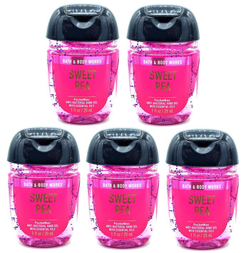 Bath and Body Works Anti-Bacterial Hand Gel 5-Pack PocketBac Sanitizers, Sweet Pea, 1 fl oz each
