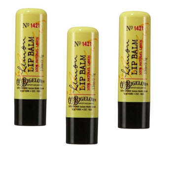 Lot of 3 Bath & Body Works C.O. Bigelow Lemon Lip Balm Stick (No Shine Formula) No. 1421 - NEW STYLE PACKAGING