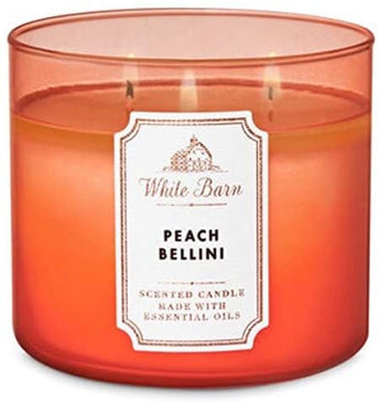 Bath and Body Works White Barn 3 Wick Scented Candle Peach Bellini with Essential Oils 14.5 Ounce