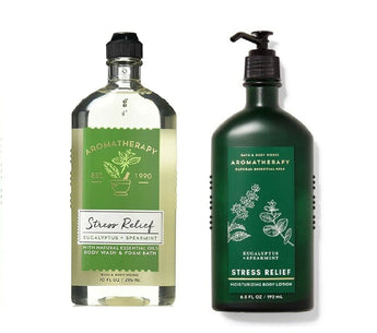 Bath & Body Works, Aromatherapy Stress Relief Body Lotion and Body Wash & Foam Bath, Eucalyptus Spearmint - New 2018 Packaging (Bundle of 2)