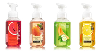 Bath and Body Works Summer Collection 4 Pack - Watermelon Lemonade + Peach Bellini + Cucumber Melon + Kitchen Lemon Foaming Hand Soaps