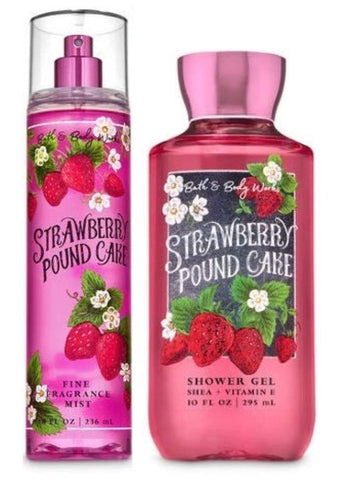 Bath and Body Works STRAWBERRY POUND CAKE Duo Gift Set - Shower Gel and Fine Fragrance Mist - Full Size