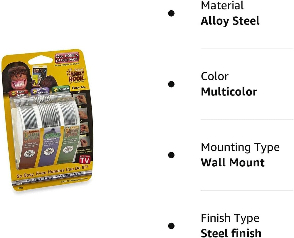 Monkey Hooks Picture Hangers Home and Office Pack, Gorilla Hook