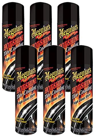 MEGUIAR’S Hot Shine High Gloss Tire Coating, Tire Protectant for Long-lasting Satin Finish, Prevents Tire to Dry Rot, 15 oz, 6 Packs