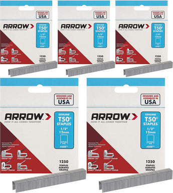 Arrow Fastener 508 Genuine T50 1/2-Inch Staples, 5 Pack