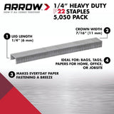 Arrow P22 Staples #224-1/4 Inch 6 mm for Staplers - Fastener Staples - 6-pack - 30,300 TOTAL STAPLES