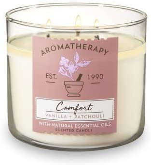 Bath and Body Works 3 Wick Scented Comfort Aromatherapy Candle Vanilla and Patchouli 14.5 Ounce with Natural Essential Oils