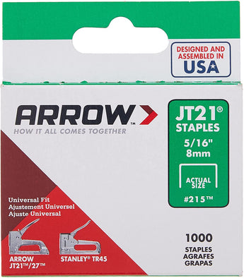 Arrow Fastener 215 Genuine JT21/T27 5/16-Inch Staples, 1,000-Pack