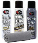 Rock Doctor Granite & Quartz Cleaner Care Kit, 3 Piece Maintenance Stone Care Combo Kit – Cleans & Renews Marble, Travertine, Tile, and All Other Stone, Fresh, With Microfiber Cloth
