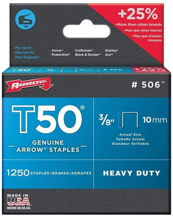 Arrow Fastener Company Inc 506 2 Pack 3/8 in. T50 Genuine Arrow 2,500pc Staple