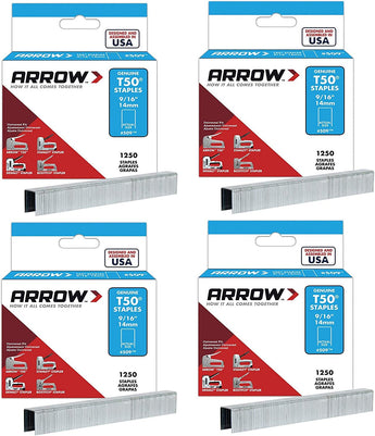 Arrow Fastener 509 Genuine T50 9/16-Inch Staples, 1,250/Pack, 4 Pack