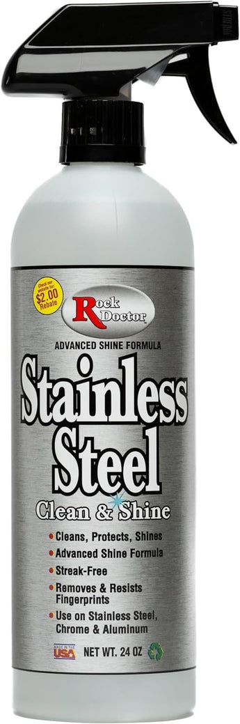Rock Doctor Stainless Steel Cleaner & Protectant – High Performance Chrome & Aluminum Cleaner, Protects & Shines – Smudge Resistant 24oz 1 Pack Spray Bottle