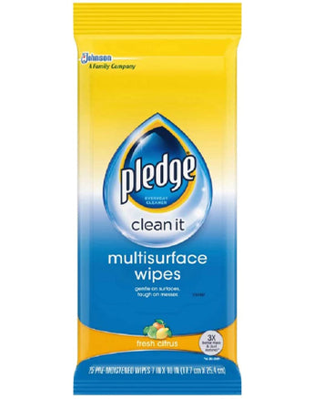 Pledge Multisurface Wipes, Fresh Citrus, 25 Wipes Per Pack (2 Packs)