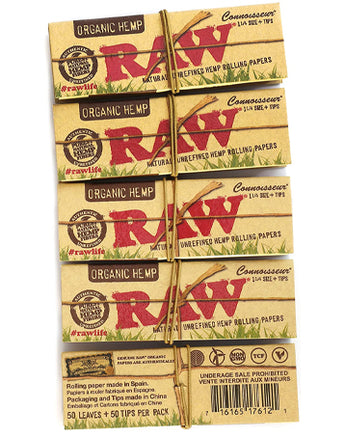 RAW Organic Connoisseur 1.25 1 1/4 Rolling Paper with Tips (5 Packs)