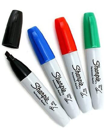 Sharpie Permanent Marker, Chisel Tip, Black, Blue, Red, Green, 1 of Each Color
