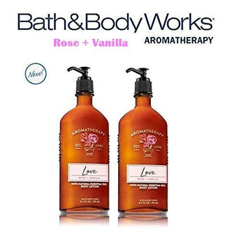 BATH AND BODY WORKS Aromatherapy LOVE - ROSE & VANILLA Lot of 2 Body Lotion - Full Size