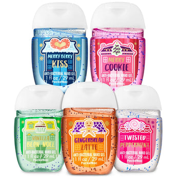 Bath and Body Works LAND OF SWEETS 5-Pack PocketBac Hand Sanitizers (Gingerbread Latte, Vanilla Bean Noel, Twisted Peppermint, Merry Berry Kiss, Merry Cookie)