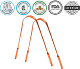 Tongue Scraper Cleaner (2 Pack) For Daily Oral Hygiene - Plastic Free Antibacterial Copper Metal - Dentist Recommended For Dental Hygiene & Fresh Breath By Absolute Ayurvedic