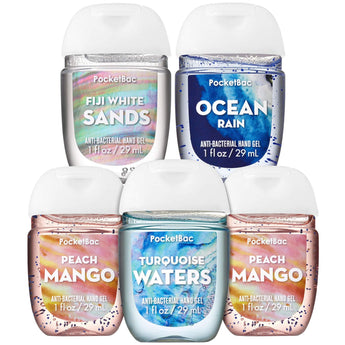 Bath and Body Works CRYSTAL COVE 5-Pack PocketBac Hand Sanitizers (Peach Mango, Turquoise Waters, Fiji White Sands, Ocean Rain)