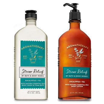 Bath & Body Works Aromatherapy Stress Relief Eucalyptus Tea Body Lotion, Body Wash and Foam Bath with Natural Essential Oils Pack of 2