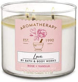 Bath & Body Works 3-Wick Aromatherapy Candle in LOVE — ROSE & VANILLA