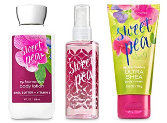 Sweet Body Pea Shea Butter Lotion/Bath Works Ultra Moisture/Fragrance Mist Spray Travel 3 Pack Bundle