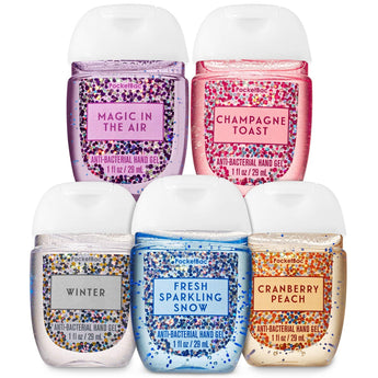 Bath and Body Works ALL THAT GLITTERS 5-Pack PocketBac Hand Sanitizers (Fresh Sparkling Snow, Winter, Cranberry Peach, Magic in the Air, Champagne Toast)