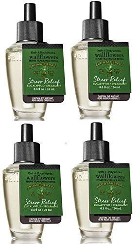 Bath and Body Works 4 Pack Aromatherapy Stress Relief Eucalyptus & Spearmint Wallflower Fragrance Refill 0.8 Oz