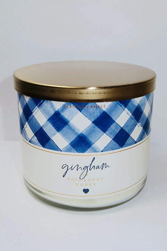 Bath and Body Works NEW Gingham 3 Wick Candle 14.5 oz w Burn Time of 25-45 Hours