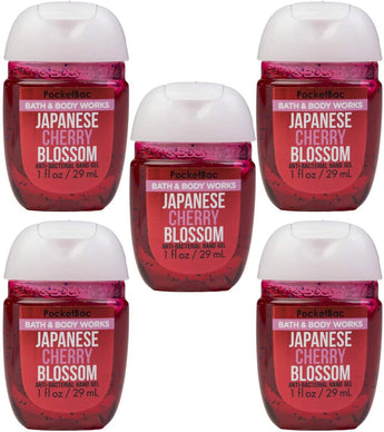 Bath & Body Works Japanese Cherry Blossom 5-Pack PocketBac Sanitizers Anti-Bacterial Hand Gel 1 Fl Oz
