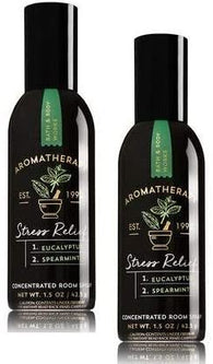 Bath and Body Works 2 Pack Aromatherapy Stress Relief Eucalyptus & Spearmint Concentrated Room Spray. 1.5 Oz.