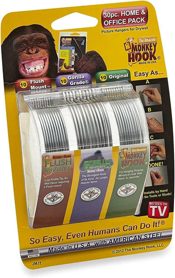 Monkey Hooks Picture Hangers Home and Office Pack, Gorilla Hook, Drywall Hooks for Hanging Pictures, Wall Hooks, Picture Hangers, Picture Hanging Kit, 30 pc set