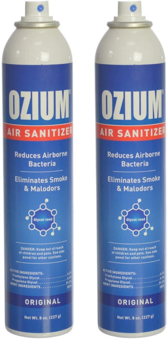 Ozium Air Sanitizer Reduces Airborne Bacteria Eliminates Smoke & Malodors Spray Air Freshener, Original, 8 Oz (2 Pack), Natural