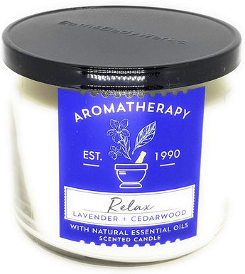 Bath and Body Works 3 Wick Scented Relax Aromatherapy Candle Lavender and Cedarwood 14.5 Ounce with Natural Essential Oils